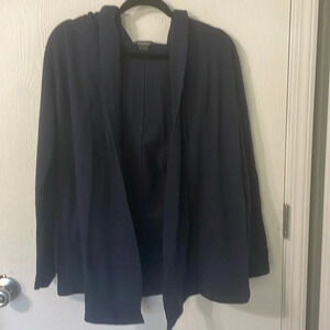 Eddie Bauer navy sweater cardigan with pockets and hood oversized size small